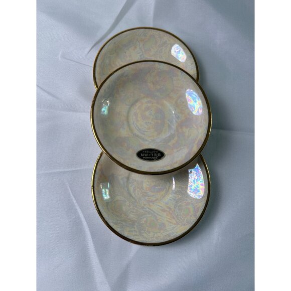 Bel-Ar Pottery Iridescent Saucer Plates 3 w/Gold Trim Retro 1950’s Lusterware - Picture 9 of 10